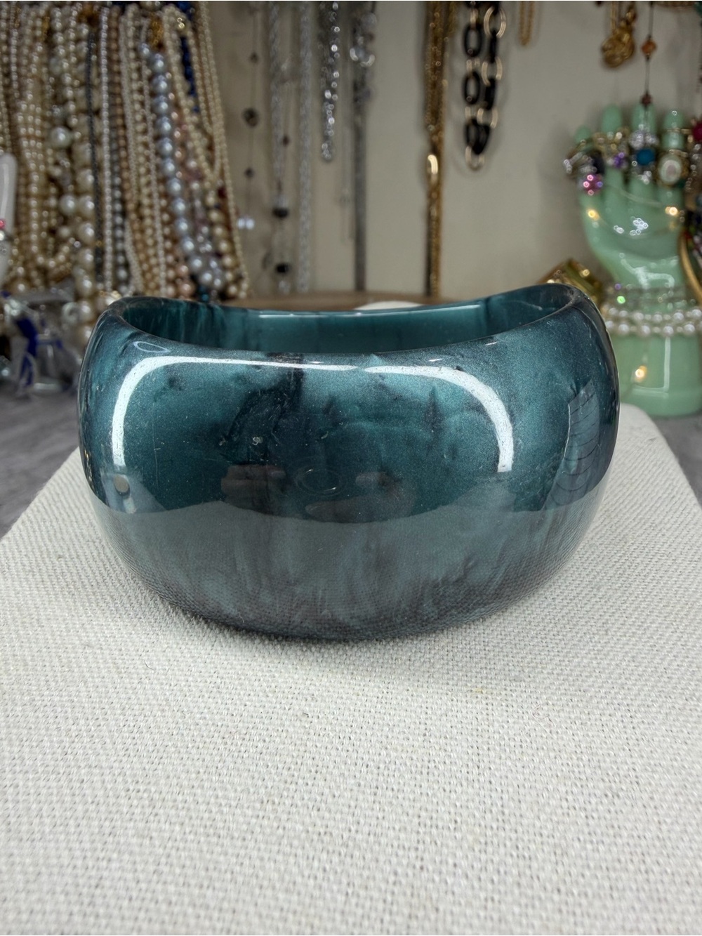 Vintage Lucite Bangle Blue Wavy Design Bracelet Jewelry Chunky